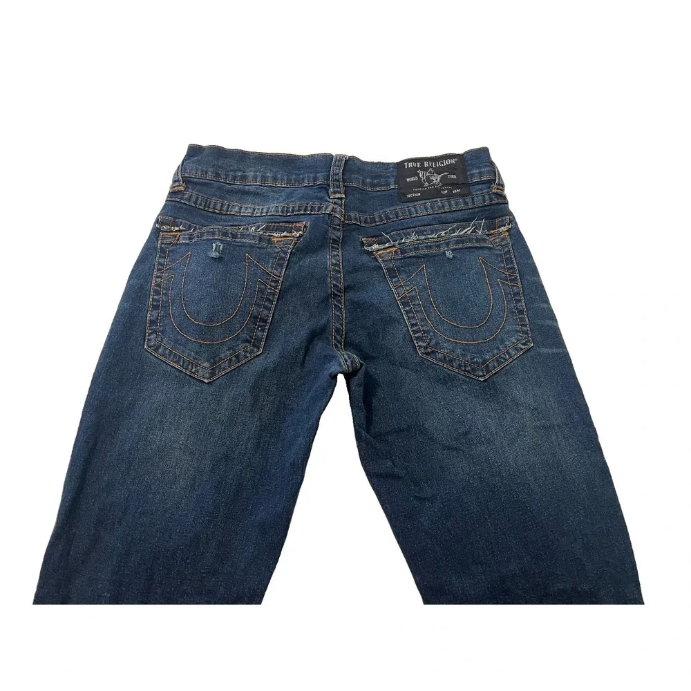True Religion Jeans Mens 32x31 Blue Straight Flap Denim Western Stretch